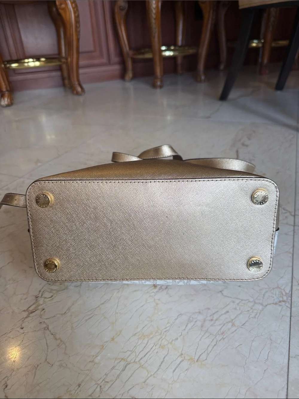 Michael Kors White & Gold Signature Backpack